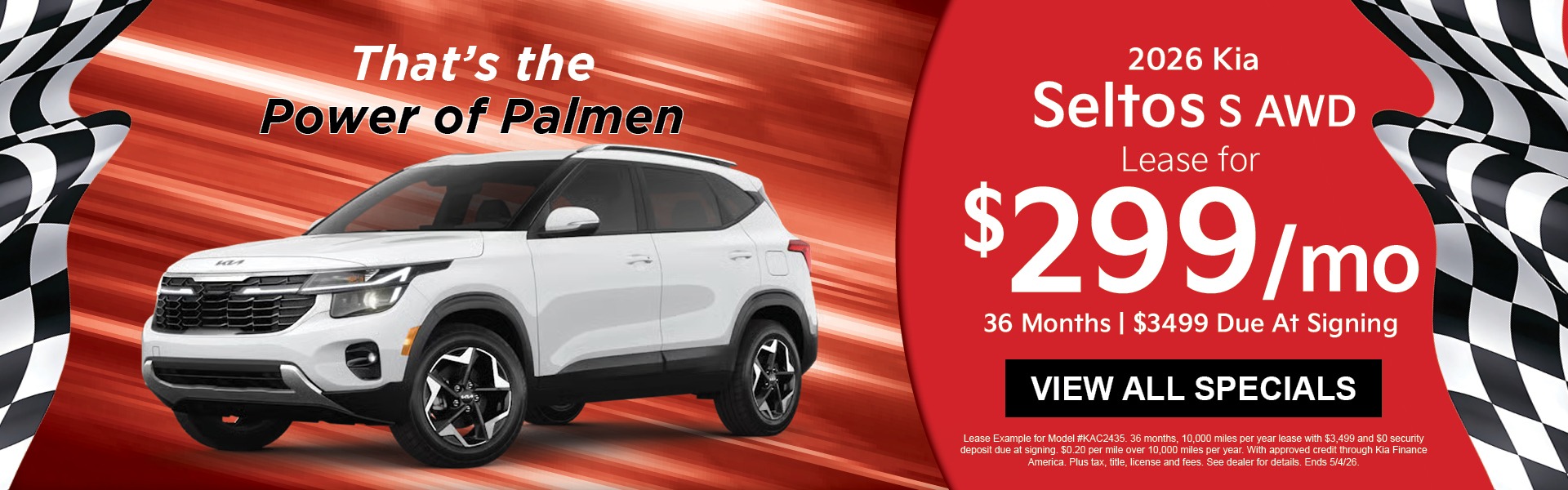 2026 Kia Seltos S AWD - Lease for $299 per month for 36 months at Palmen Kia